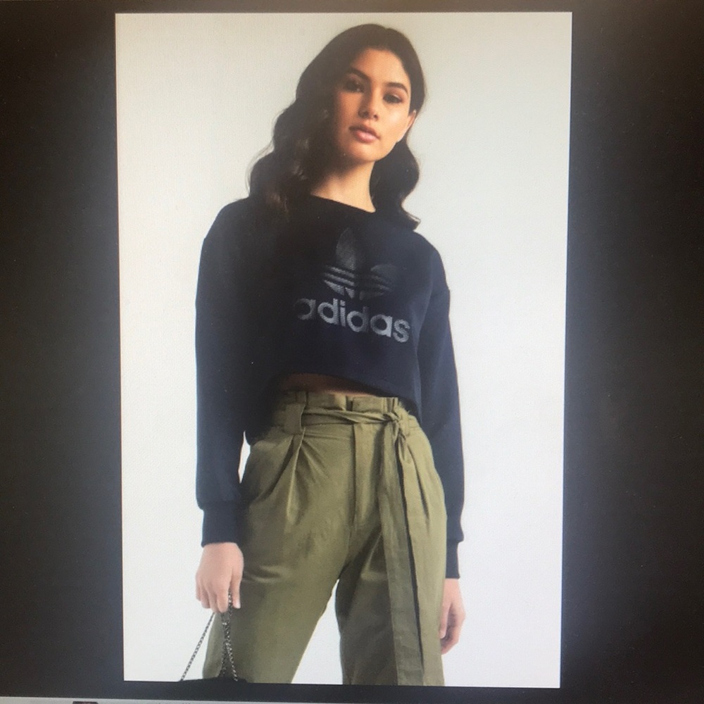 Adidas Navy Cropped Long Sleeve Top